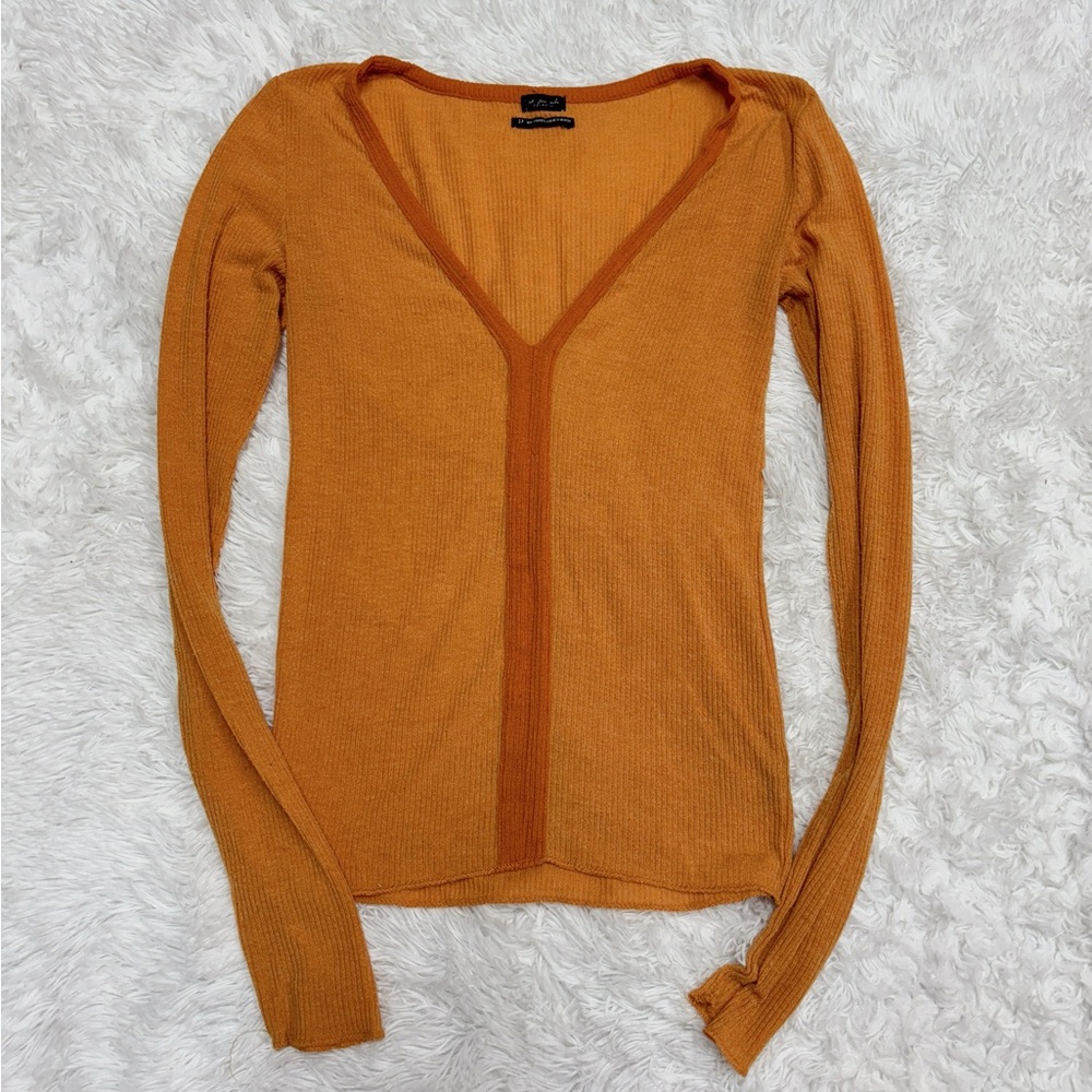Orange V-Neck Ribbed Women's Top